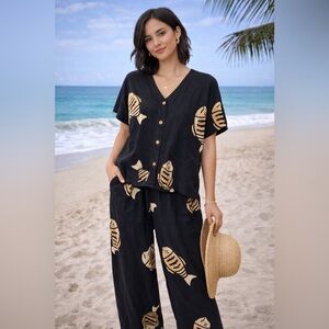 Bali Batiks Fish Print Two Piece Set | 100% Rayon | Tropical Beach Resort Outfit